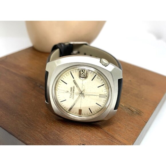 Bulova Accutron Men's Watch Vintage 1971 Quartz Silver Dial Black Leather Band - Picture 7 of 13